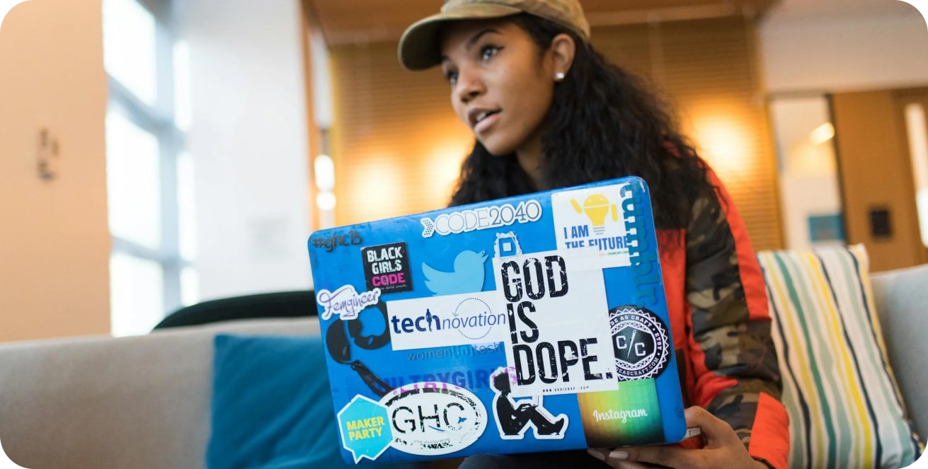 Woman working on laptop with DGL software